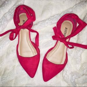 Justfab NWOT pink suede tie up flats size 8